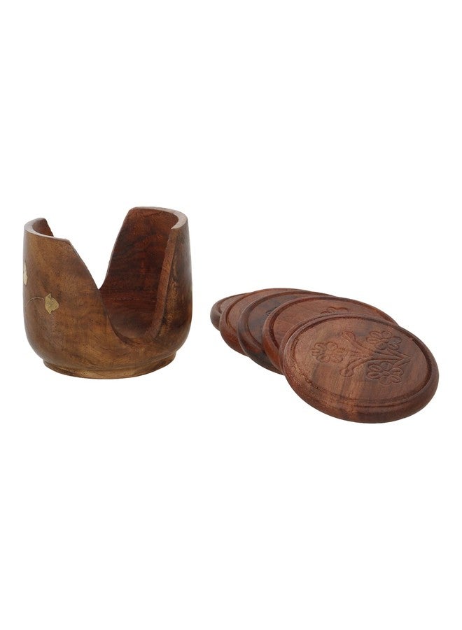 CRAFTHUT Wooden Round Drink Coasters Set of 6 with Decorative Holder, Half Barrel Shape Tea Coaster Stand, Tabletop Coasters for Hot Cups, Home Kitchen & Dining Table Decor (Brown, 3 x 3 x 2 Inches) - Image 1